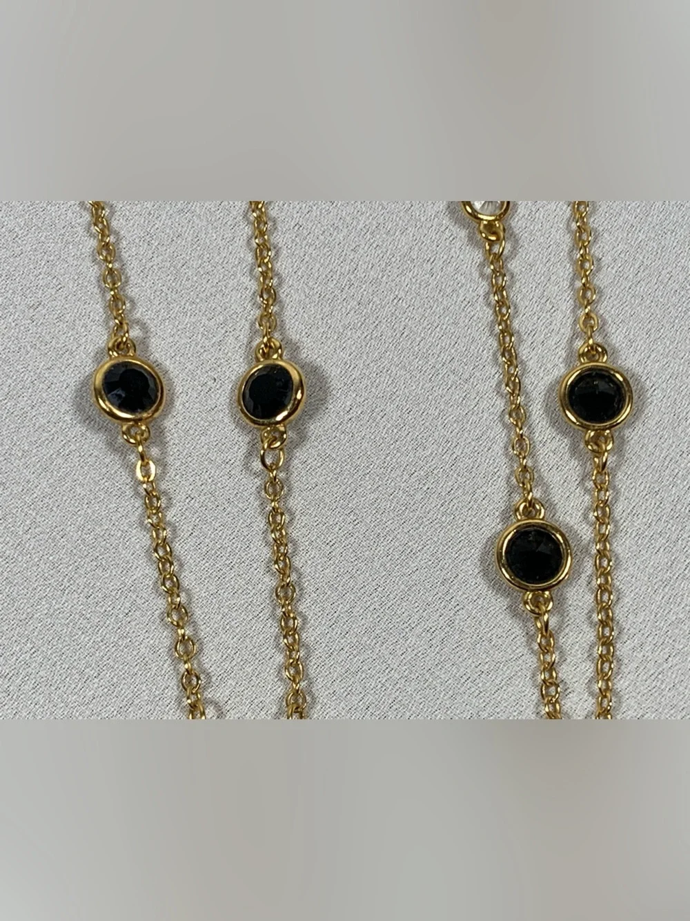 Monet Bezel Set Crystal Chain Necklace Clear Black Gold 30”